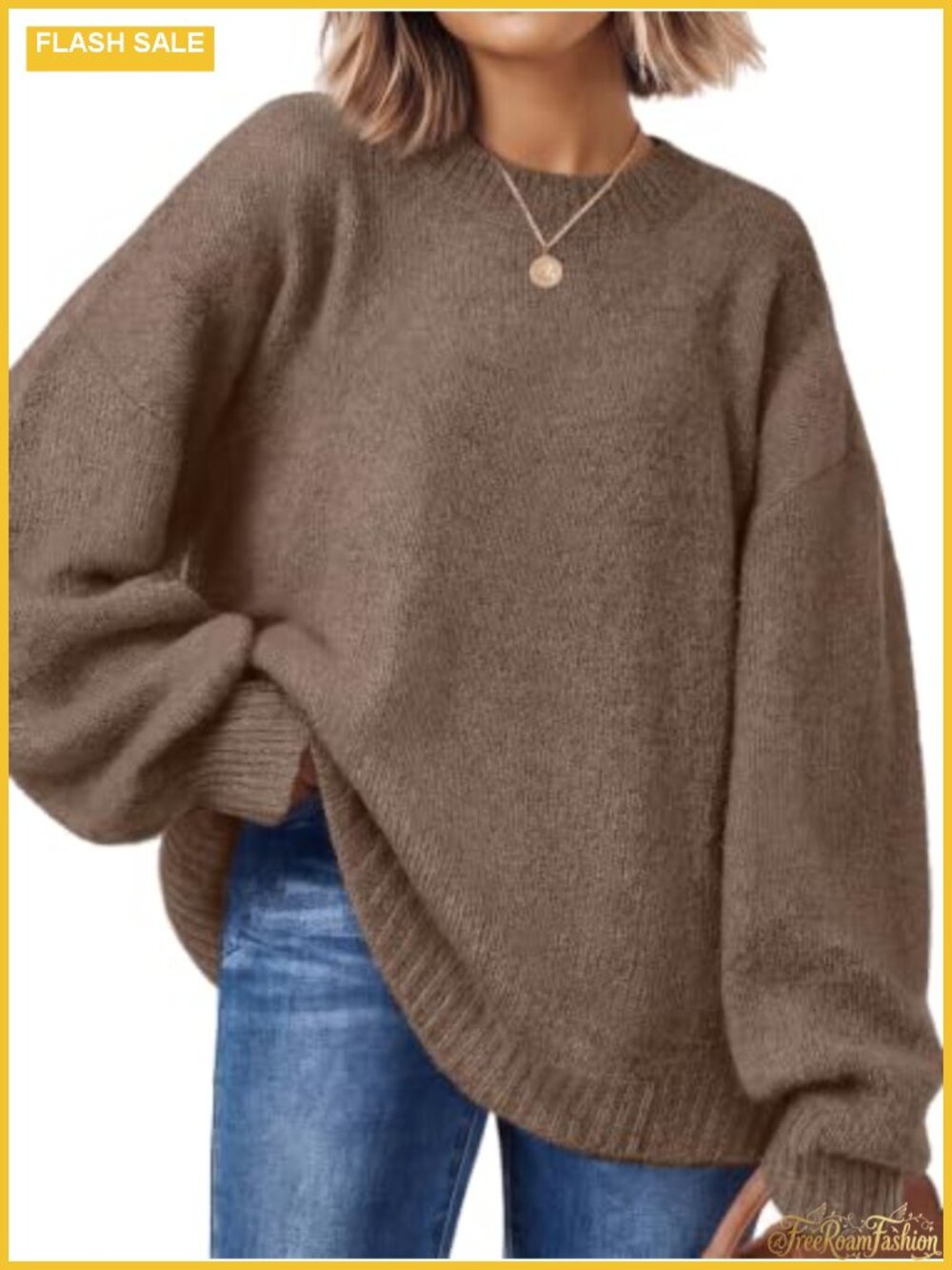 Oversized Crewneck Pullover Sweater Long Sleeve Relaxed Fit